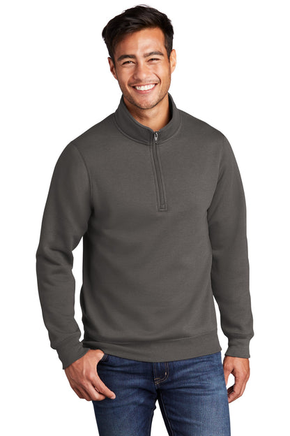 Front View of Charcoal Port & Co Core Fleece 1/4-Zip Pullover Sweatshirt PC78Q