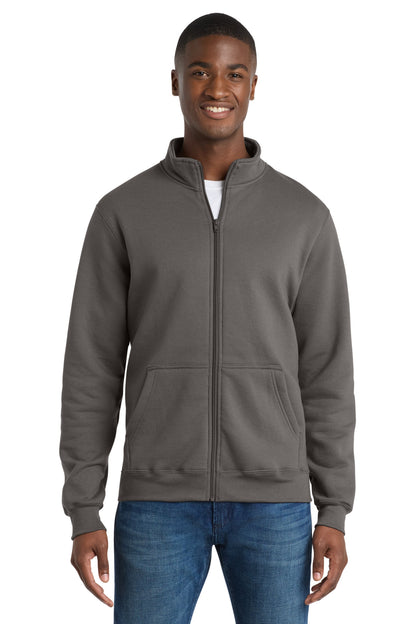 Front View of Charcoal Port & Co Core Fleece Cadet Full-Zip Sweatshirt PC78FZ plain
