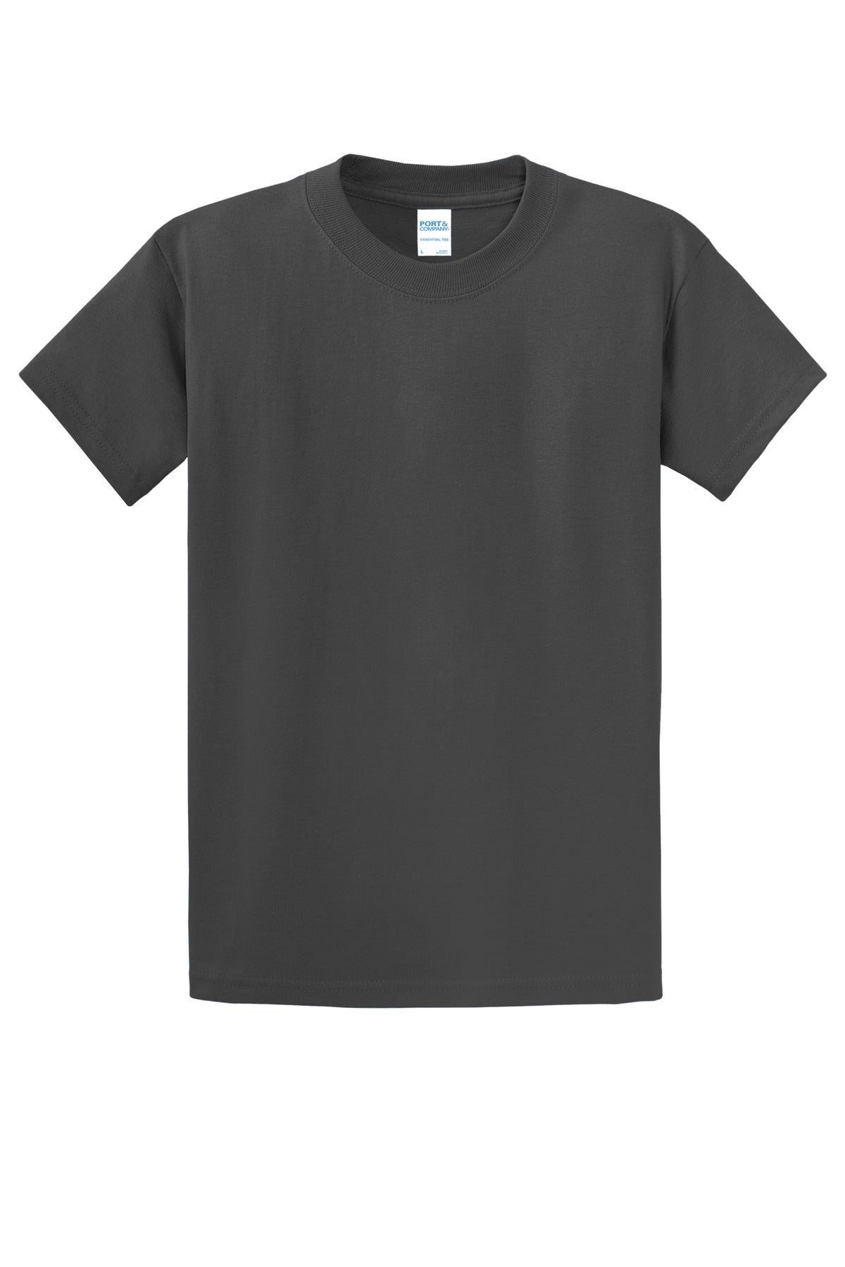 Front View of Charcoal Port & Co Essential Tee. PC61 plain