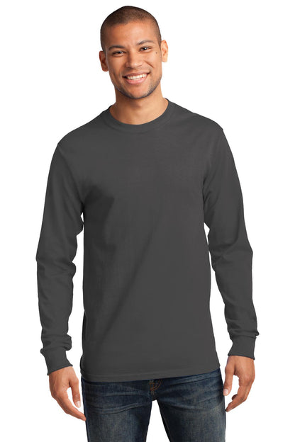 Front View of Charcoal Port & Co Long Sleeve Essential Tee. PC61LS plain