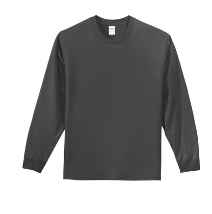 Front View of Charcoal Port & Co Long Sleeve Essential Tee. PC61LS plain