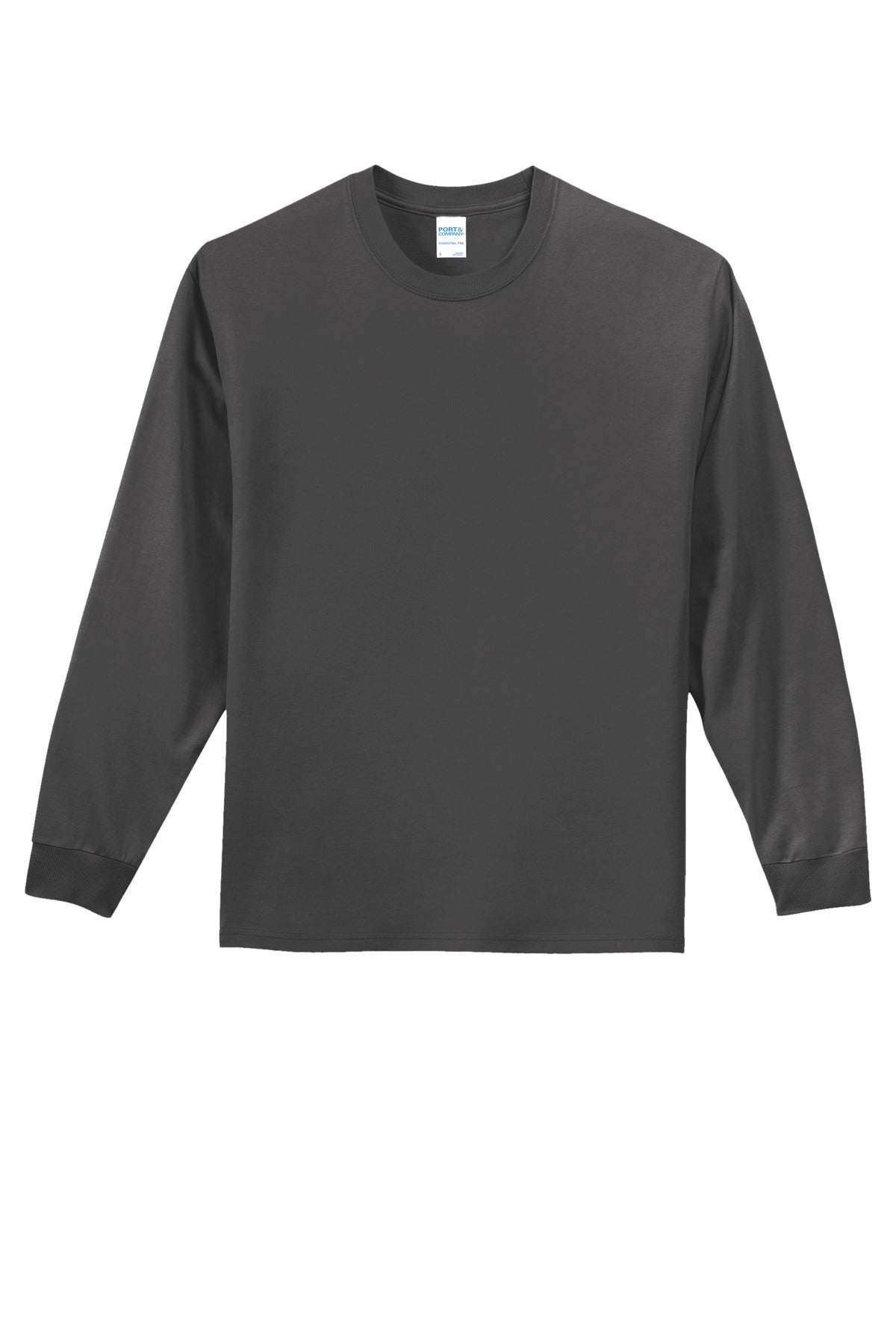 Front View of Charcoal Port & Co Long Sleeve Essential Tee. PC61LS plain