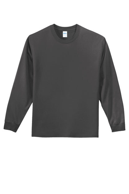Front View of Charcoal Port & Co Long Sleeve Essential Tee. PC61LS plain