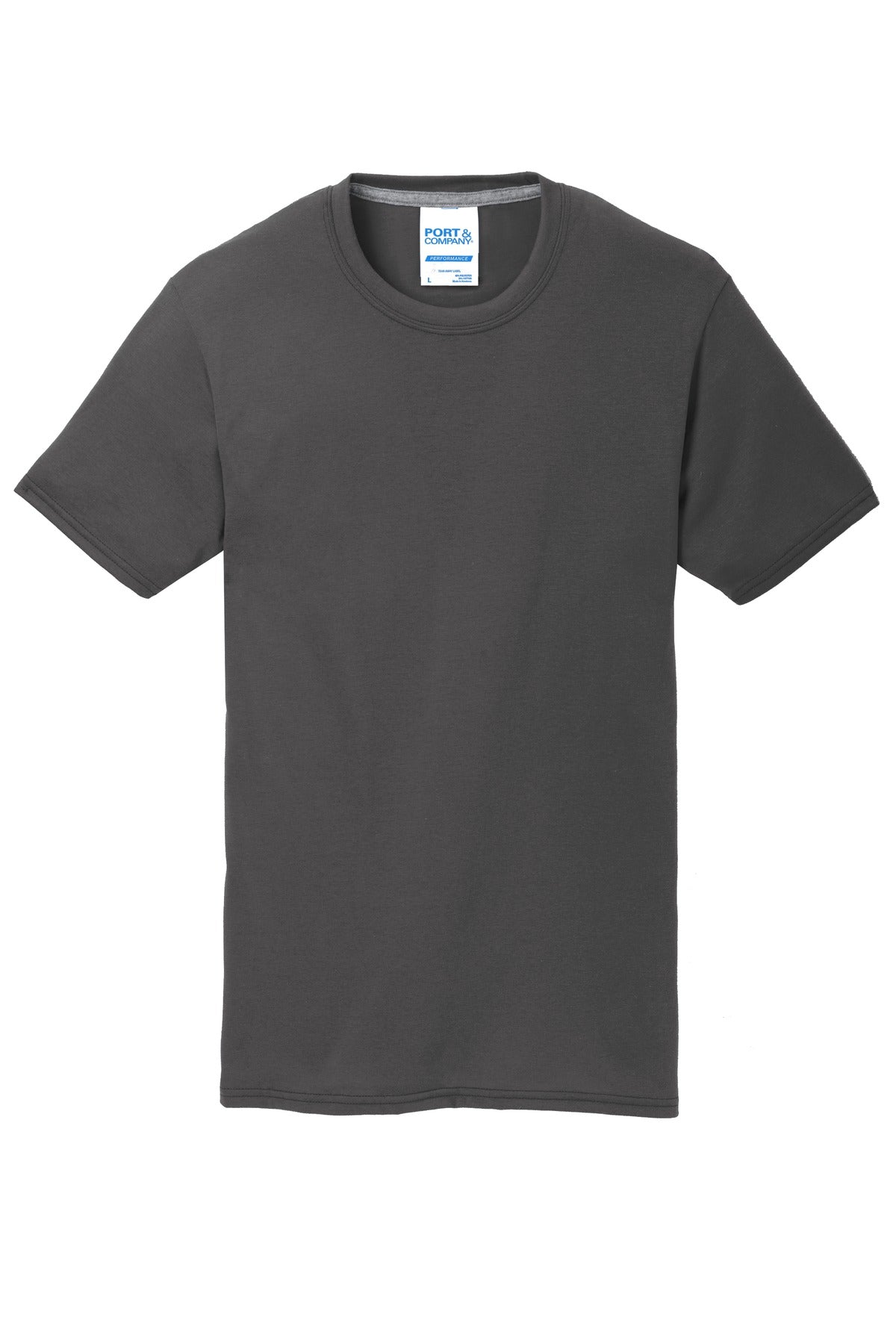 Front View of Charcoal Port & Co Performance Blend Tee. PC381 plain