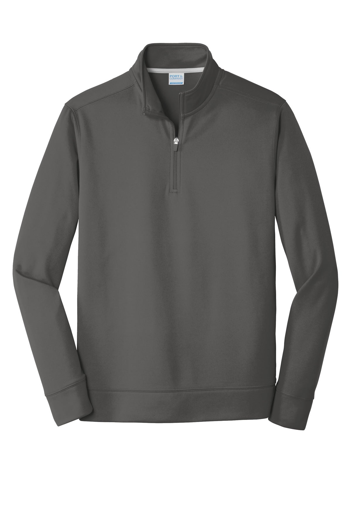 Front View of Charcoal Port & Co Performance Fleece 1/4-Zip Pullover Sweatshirt. PC590Q plain