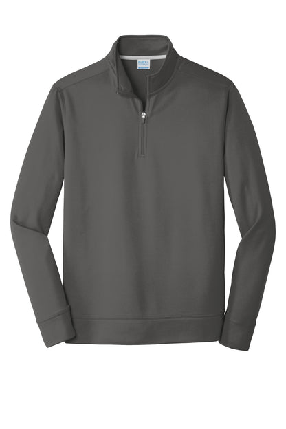 Front View of Charcoal Port & Co Performance Fleece 1/4-Zip Pullover Sweatshirt. PC590Q plain