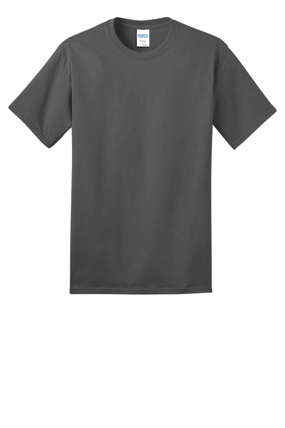 Front View of Charcoal Port & Co Ring Spun Cotton Tee. PC150 plain