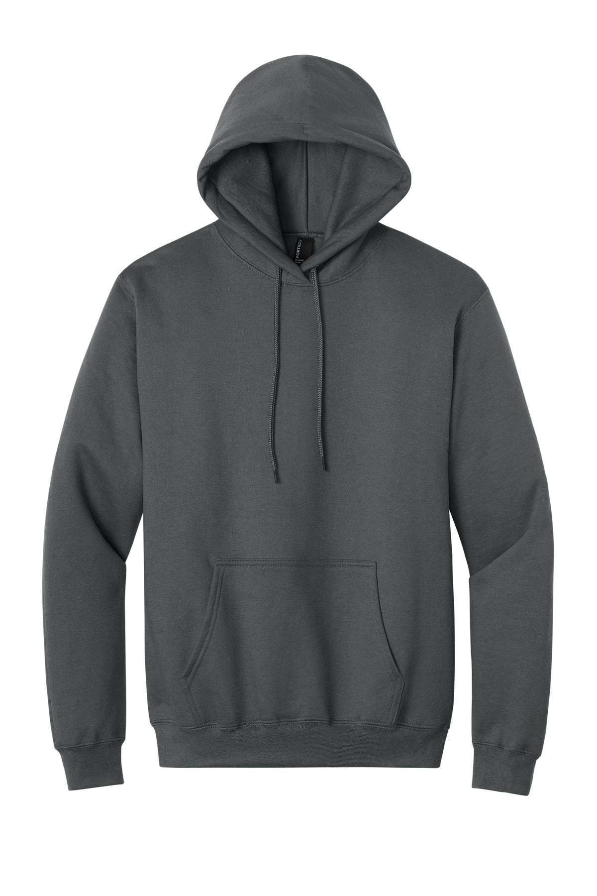 Front View of Charcoal Port & Co Tall Essential Fleece Pullover Hooded Sweatshirt. PC90HT plain