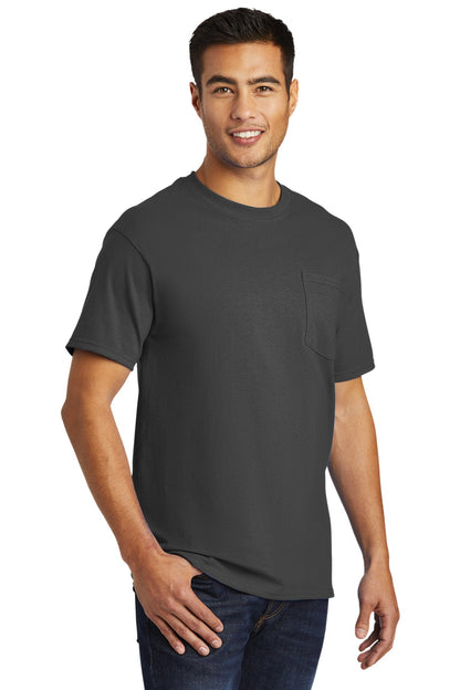 Front View of Charcoal Port & Co Tall Essential Pocket Tee. PC61PT plain