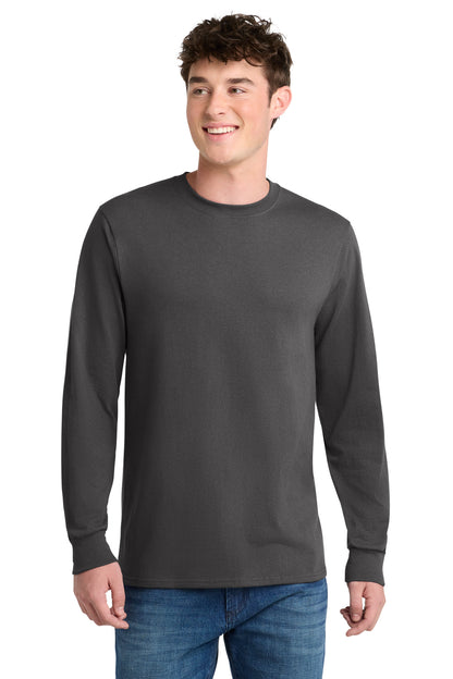 Front View of Charcoal Port & Co Tall Long Sleeve Core Blend Tee. PC55LST plain