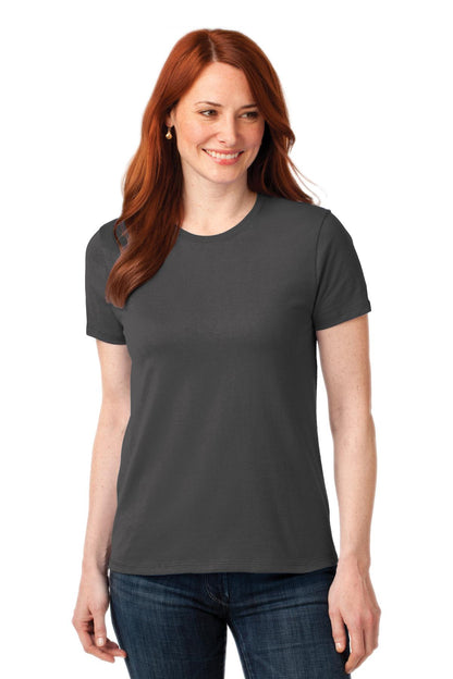 Front View of Charcoal Port & Co Women's Core Blend Tee. LPC55 plain