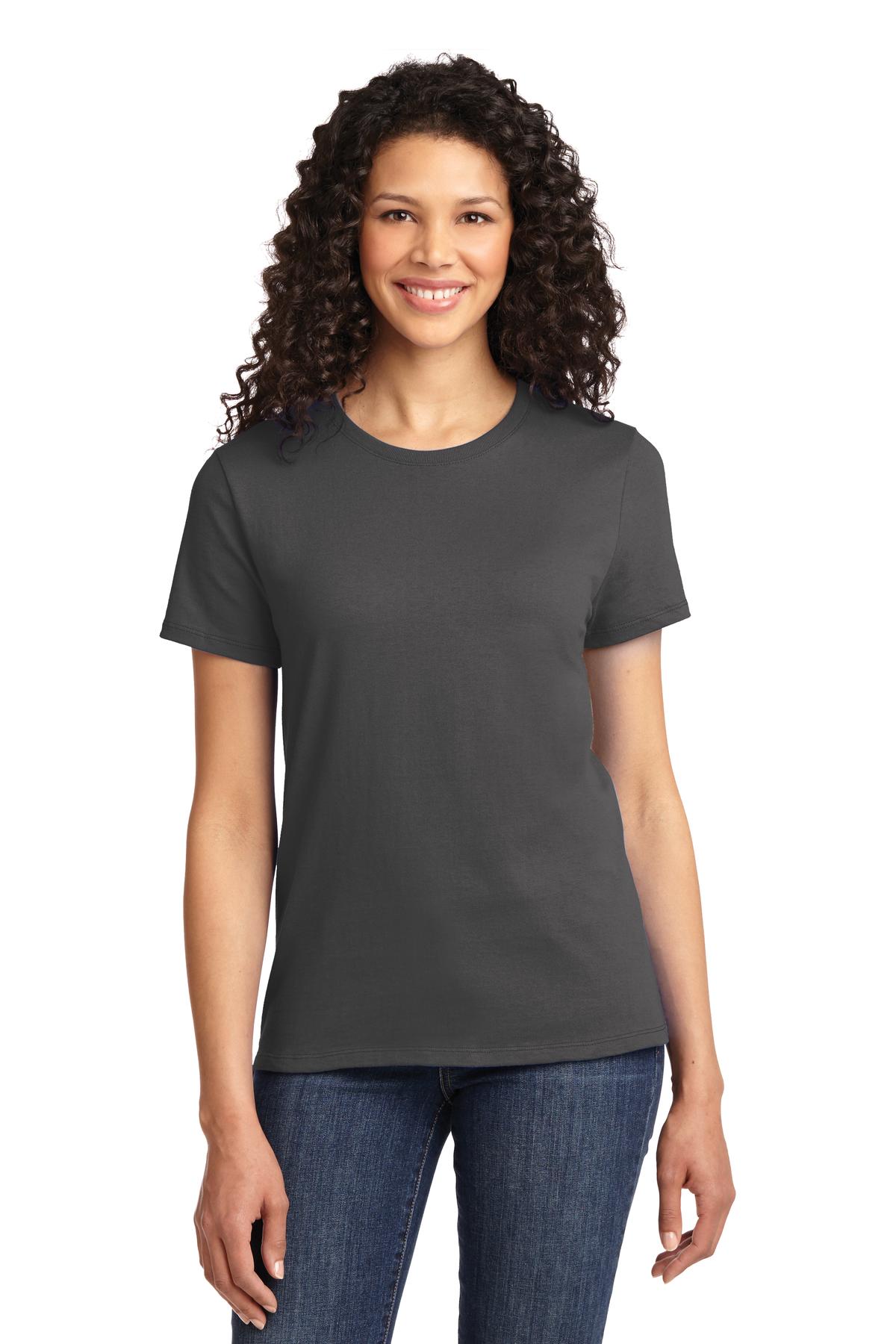 Front View of Charcoal Port & Co Women's Essential Tee. LPC61 plain