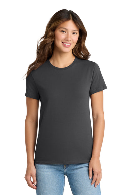 Front View of Charcoal Port & Co Women's Essential Tee. LPC61 plain