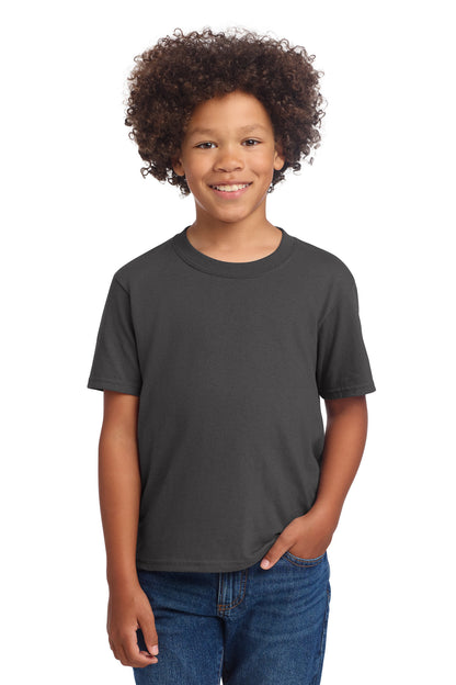 Front View of Charcoal Port & Co Youth Core Cotton DTG Tee PC54YDTG plain