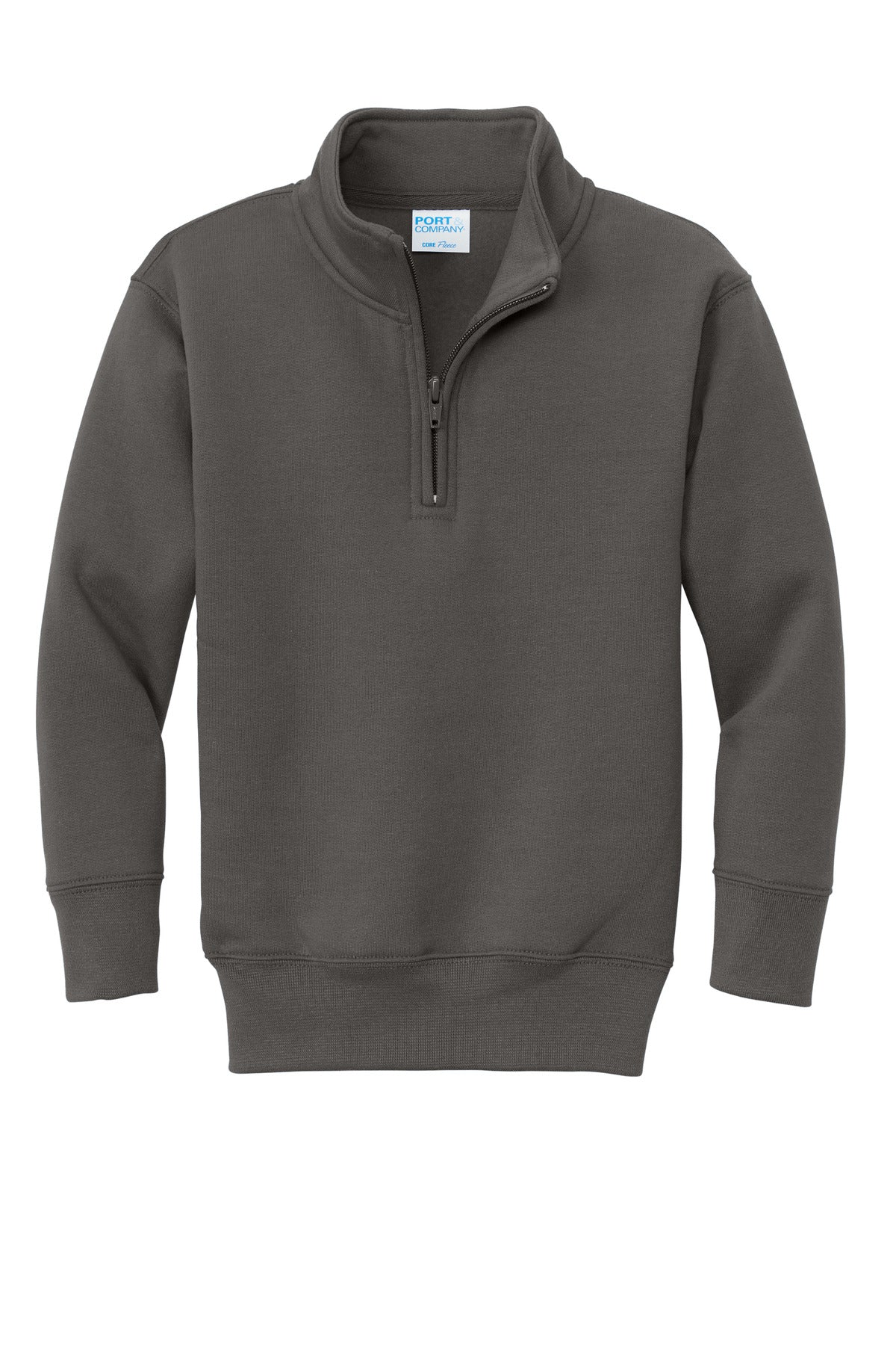 Front View of Charcoal Port & Co Youth Core Fleece 1/4-Zip Pullover Sweatshirt PC78YQ plain