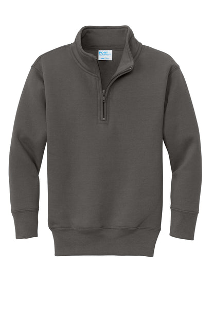 Front View of Charcoal Port & Co Youth Core Fleece 1/4-Zip Pullover Sweatshirt PC78YQ plain