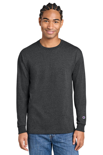 Front View of CharcoalHt Champion Heritage 5.2-Oz Jersey Long Sleeve Tee CC8C plain