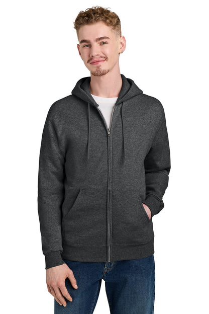 Front View of CharcoalHt Champion Powerblend Full-Zip Hoodie. S800 plain