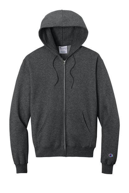 Front View of CharcoalHt Champion Powerblend Full-Zip Hoodie. S800 plain