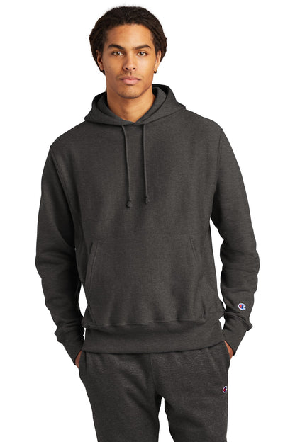 Front View of CharcoalHt Champion Reverse Weave Hooded Sweatshirt S101 plain