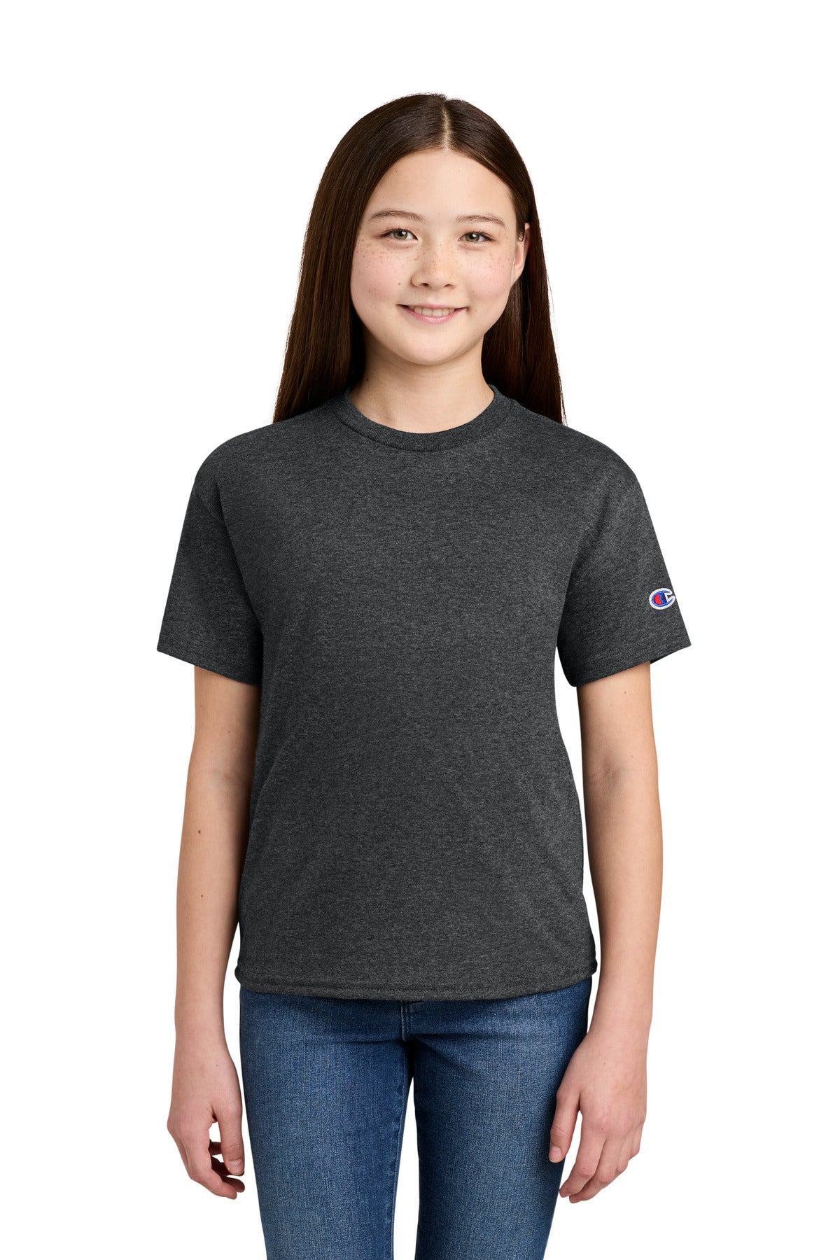 Front View of CharcoalHt Champion Youth Jersey Short Sleeve Tee CH1081 plain