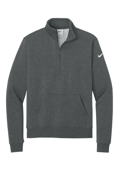 Front View of CharcoalHt Nike Women's Club Fleece Sleeve Swoosh 1/2-Zip NKDX6720