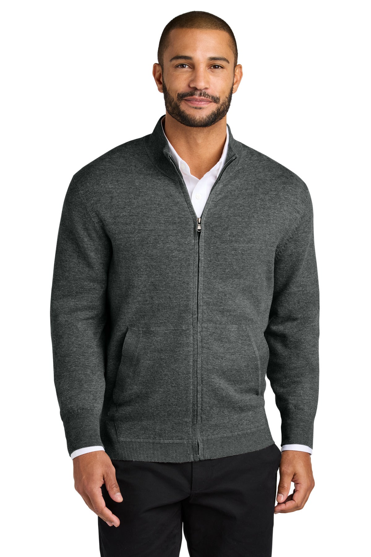 Front View of CharcoalHt Port Authority Easy Care Full-Zip Sweater SW2901 plain