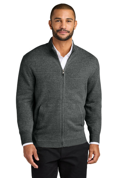 Front View of CharcoalHt Port Authority Easy Care Full-Zip Sweater SW2901 plain