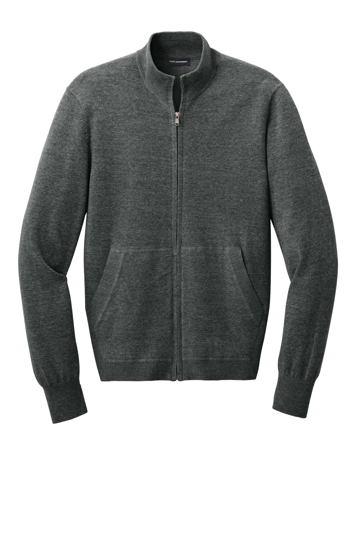 Front View of CharcoalHt Port Authority Easy Care Full-Zip Sweater SW2901 plain