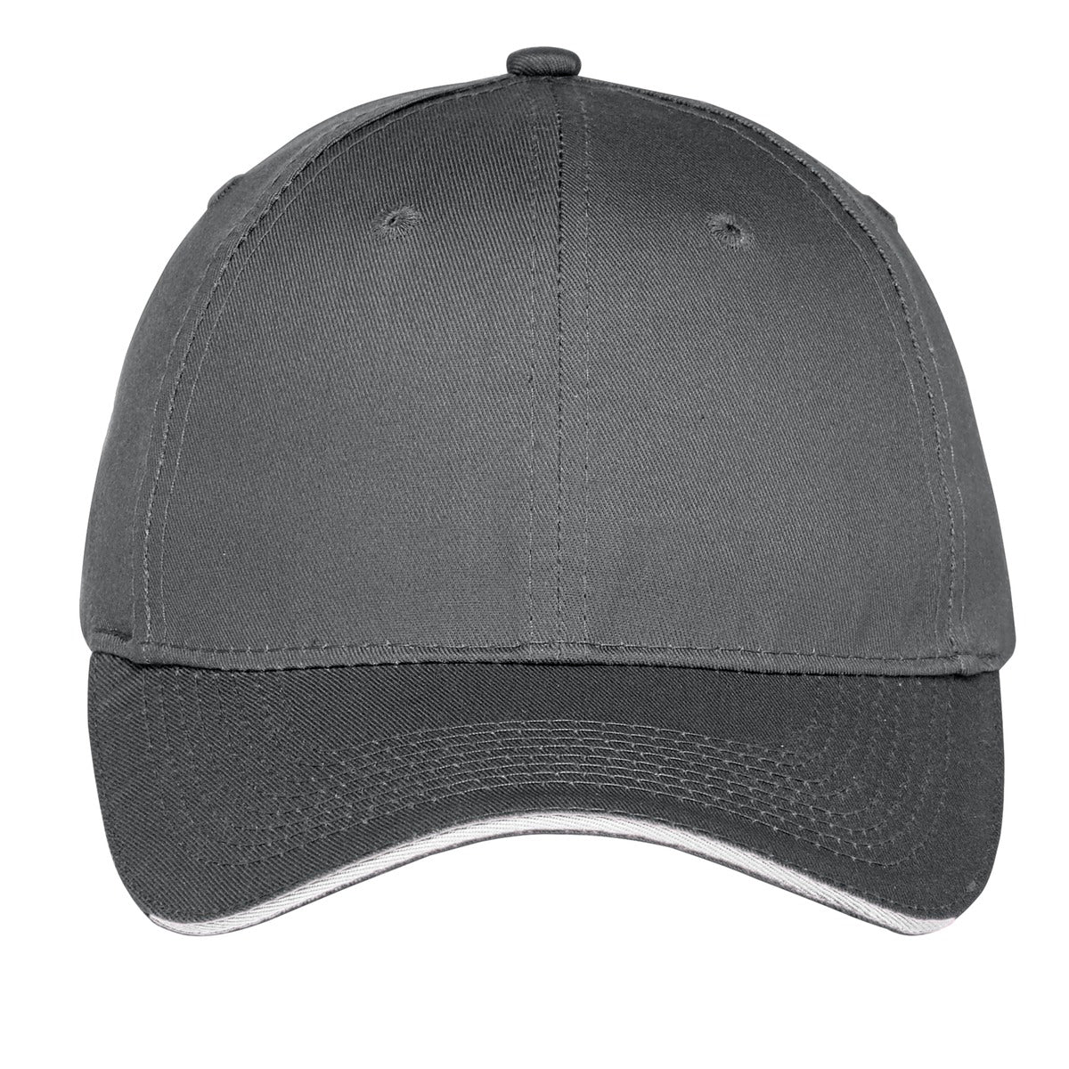 Front View of Charcoal/White Port Authority Unstructured Sandwich Bill Cap. C919 plain