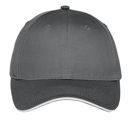 Front View of Charcoal/White Port Authority Unstructured Sandwich Bill Cap. C919 plain