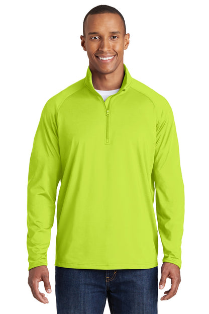 Front View of Charge Green Sport-Tek Sport-Wick Stretch 1/4-Zip Pullover. ST850 plain
