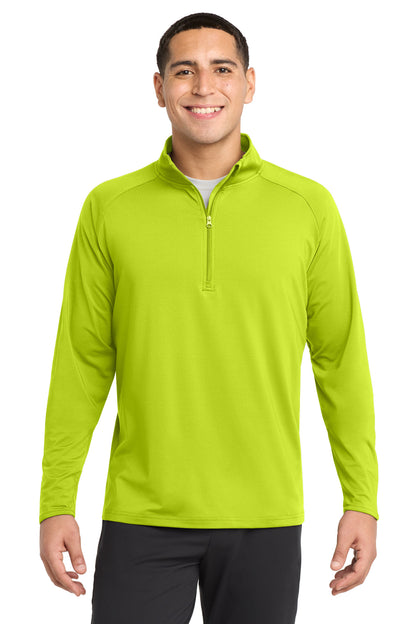 Front View of Charge Green Sport-Tek Sport-Wick Stretch 1/4-Zip Pullover. ST850 plain