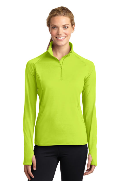 Front View of Charge Green Sport-Tek Women's Sport-Wick Stretch 1/4-Zip Pullover. LST850 plain