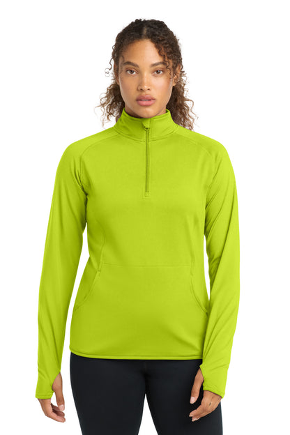 Front View of Charge Green Sport-Tek Women's Sport-Wick Stretch 1/4-Zip Pullover. LST850 plain