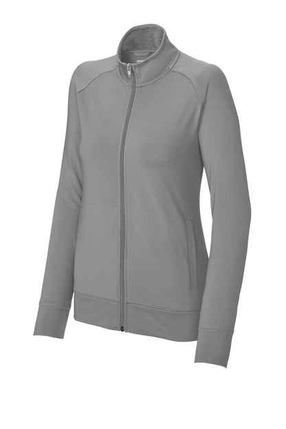 Front View of CharGrey Sport-Tek Women's Sport-Wick Stretch Full-Zip Cadet Jacket LST857 plain