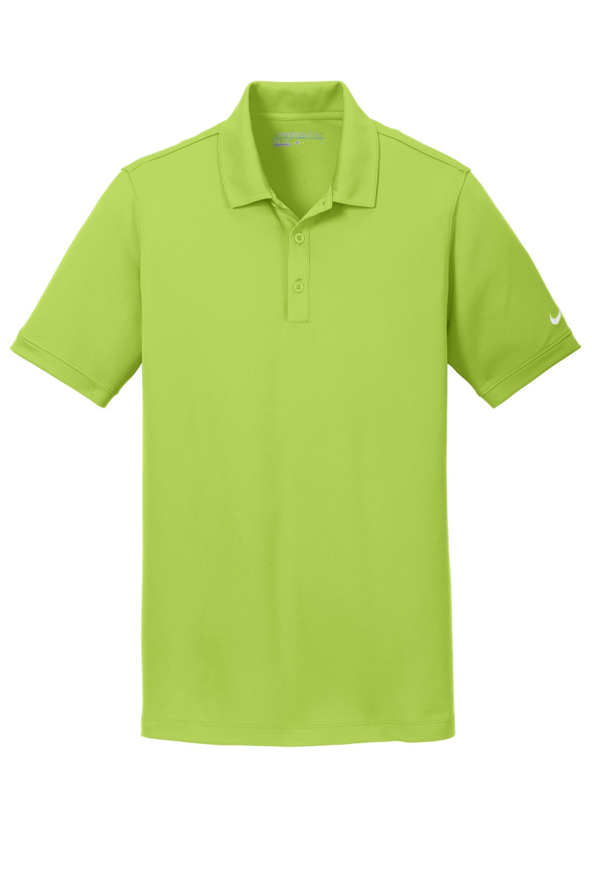 Front View of Chartreuse Nike Dri-FIT Solid Icon Pique Modern Fit Polo. 746099 plain