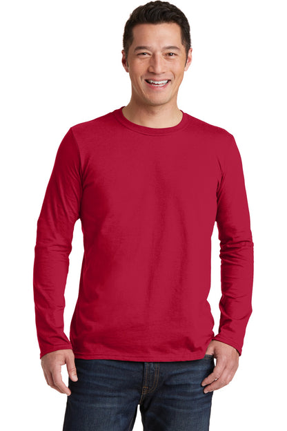Front View of Cherry Red Gildan Softstyle Long Sleeve T-Shirt. 64400 plain