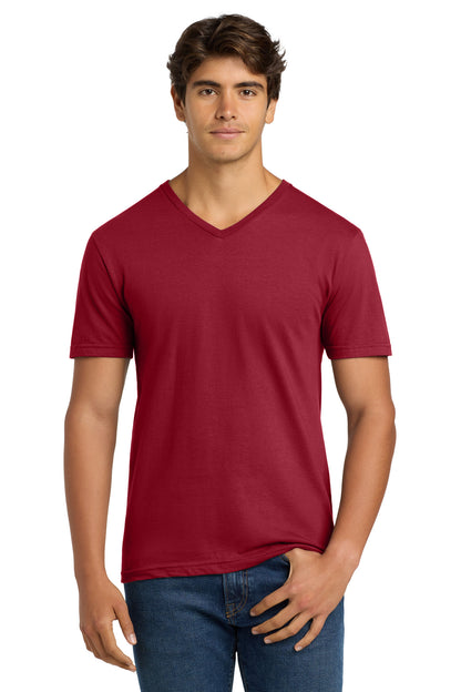 Front View of Cherry Red Gildan Softstyle V-Neck T-Shirt. 64V00 plain