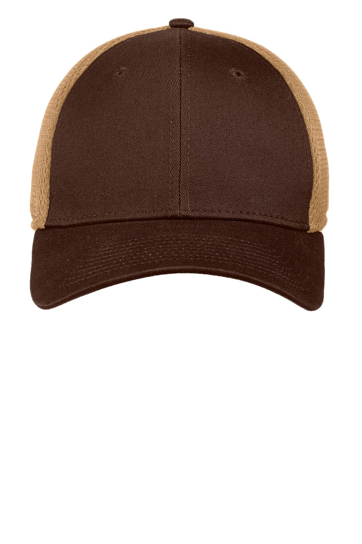 Front View of Choc/Khaki New Era - Stretch Mesh Cap. NE1020 plain