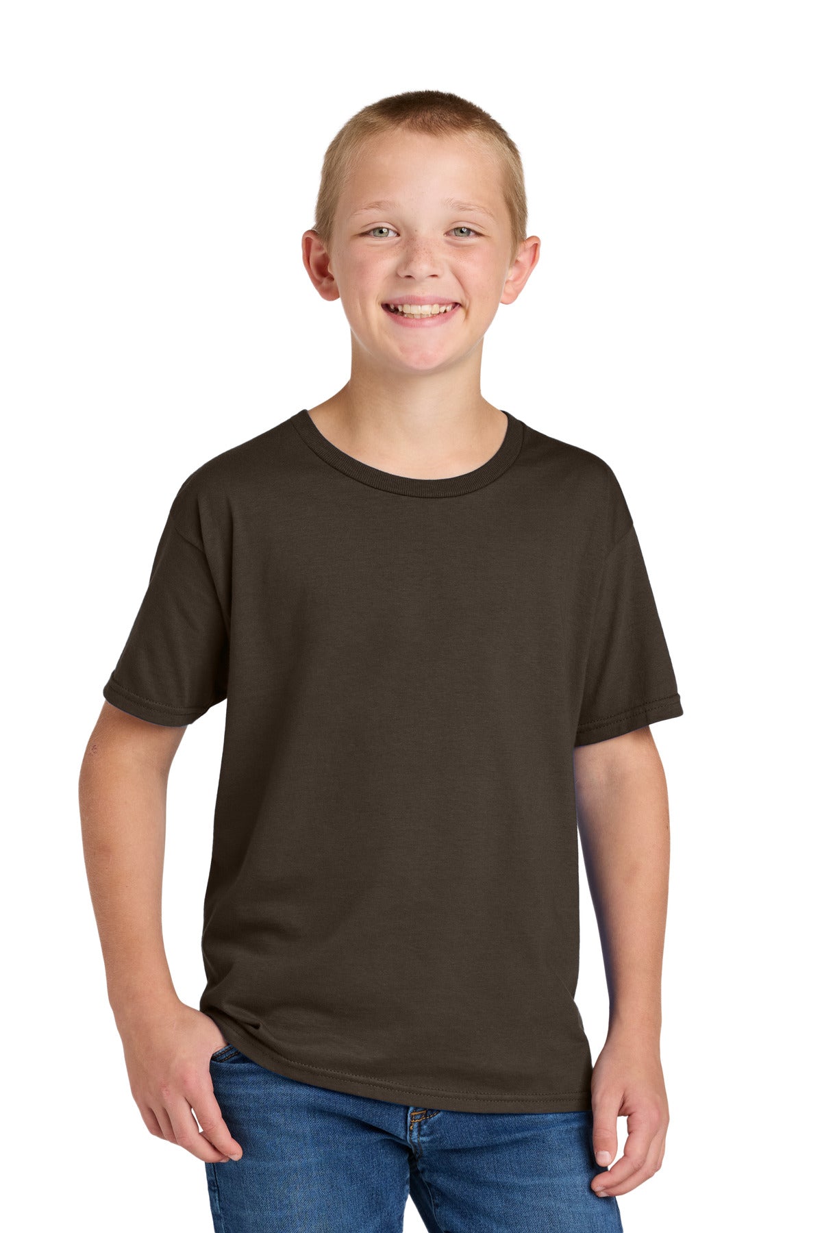 Front View of Chocolate Jerzees Classics Youth Cotton T-Shirt 363Y plain