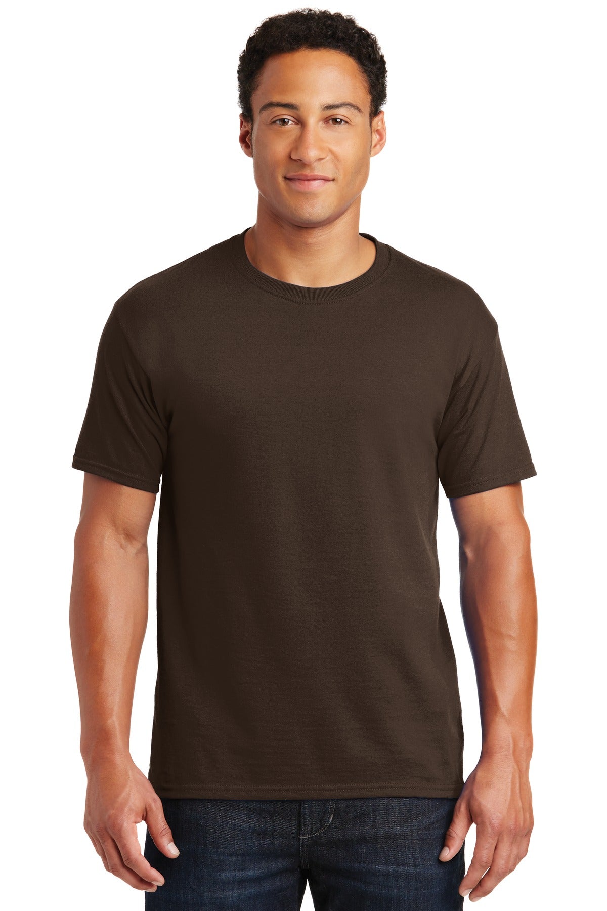 Front View of Chocolate Jerzees - Dri-Power 50/50 Cotton/Poly T-Shirt. 29M plain