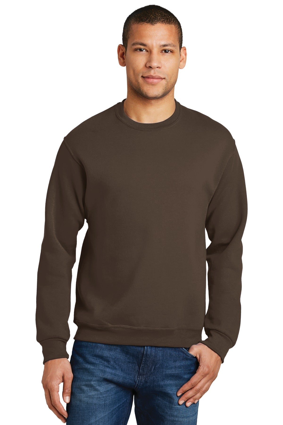 Front View of CHOCOLATE Jerzees - NuBlend Crewneck Sweatshirt. 562M plain