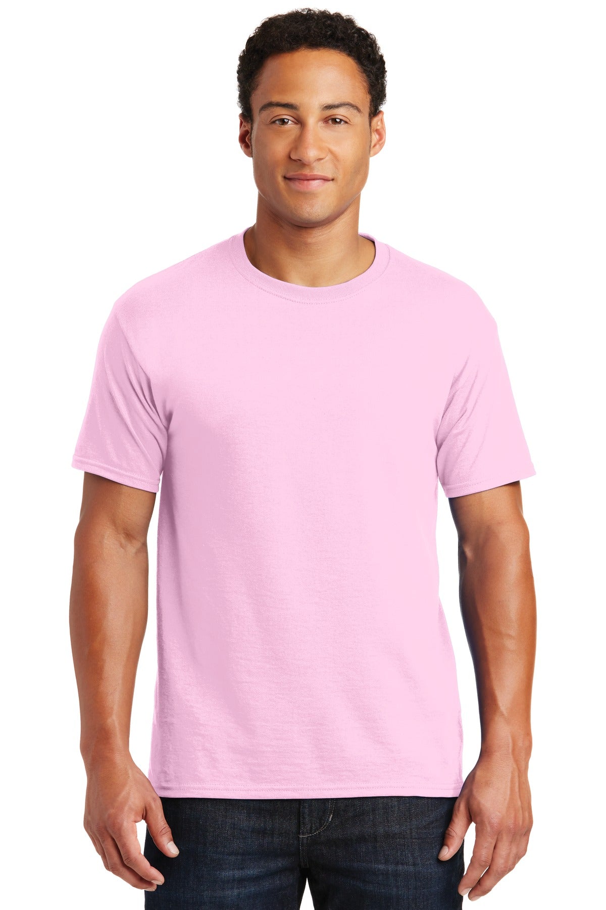Front View of Classic Pink Jerzees - Dri-Power 50/50 Cotton/Poly T-Shirt. 29M plain