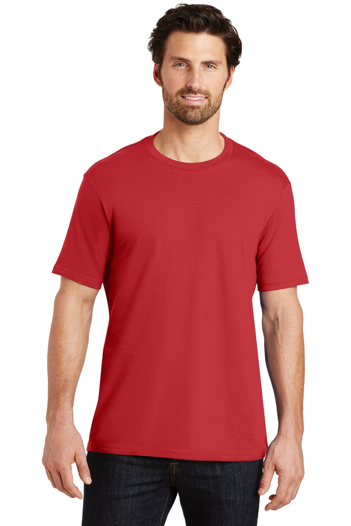 Front View of Classic Red District Perfect Weight Tee. DT104 plain