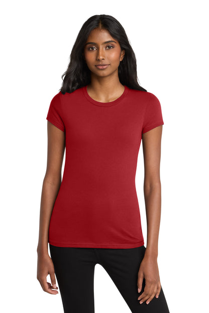 Front View of Classic Red District Women's Fitted Very Important Tee . DT6001 plain