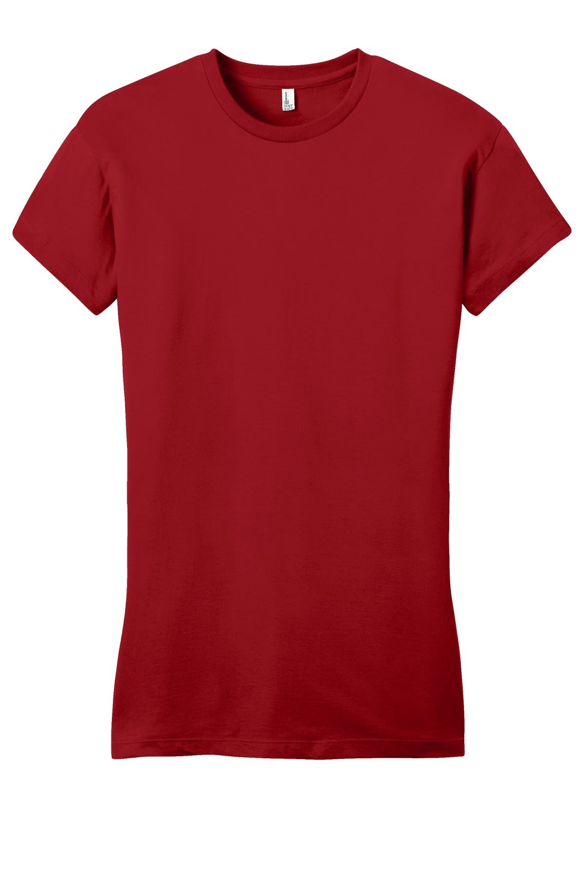 Front View of Classic Red District Women's Fitted Very Important Tee . DT6001 plain