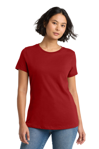 Front View of Classic Red District Women's Perfect Weight Tee. DM104L plain