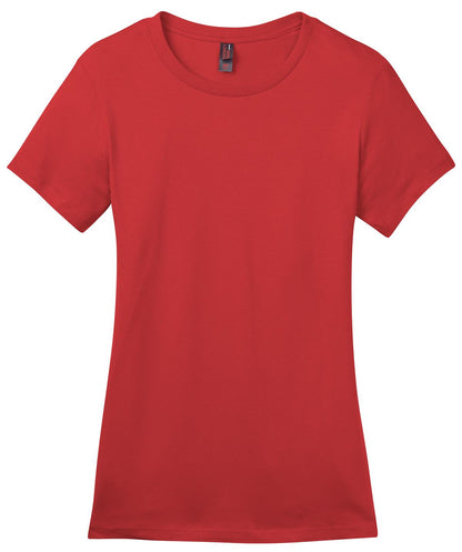 Front View of Classic Red District Women's Perfect Weight Tee. DM104L plain
