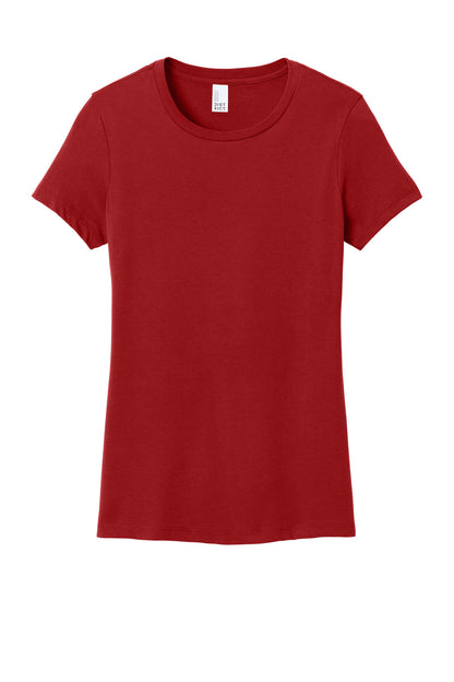 Front View of Classic Red District Women's Perfect Weight Tee. DM104L plain